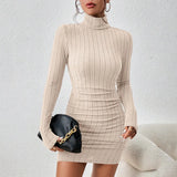 GETADME New Solid Dresses Autumn Winter Women Long Sleeves Turtleneck Sexy Bodycon Sheath Mini Dress Club Elegant Party Knitted Dresses