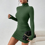 GETADME New Solid Dresses Autumn Winter Women Long Sleeves Turtleneck Sexy Bodycon Sheath Mini Dress Club Elegant Party Knitted Dresses