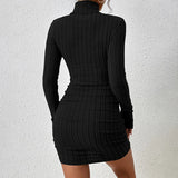 GETADME New Solid Dresses Autumn Winter Women Long Sleeves Turtleneck Sexy Bodycon Sheath Mini Dress Club Elegant Party Knitted Dresses