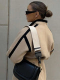 GETADME New Spliced Contrast Woolen Coat Women Long Sleeve Thicken Jacket with Belt Pockets 2024 Autumn Casual Ladies Commuter Outwear