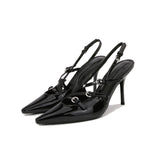 GETADME New Summer Women's High Heels, Toe-cap Patent Leather Buckle Straps, Cat Heel Sandals, Sexy Backless High Heels