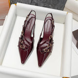 GETADME New Summer Women's High Heels, Toe-cap Patent Leather Buckle Straps, Cat Heel Sandals, Sexy Backless High Heels