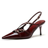GETADME New Summer Women's High Heels, Toe-cap Patent Leather Buckle Straps, Cat Heel Sandals, Sexy Backless High Heels