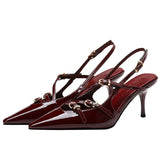 GETADME New Summer Women's High Heels, Toe-cap Patent Leather Buckle Straps, Cat Heel Sandals, Sexy Backless High Heels