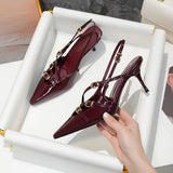 GETADME New Summer Women's High Heels, Toe-cap Patent Leather Buckle Straps, Cat Heel Sandals, Sexy Backless High Heels