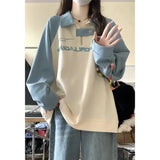 GETADME 여성용 반 지퍼 폴로 칼라와 루즈핏이 특징인 새로운 흰색 한국식 대학 스타일 후드 티셔츠