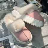 GETADME Nouveaux chaussons d'intérieur moelleux pour femmes et hommes, semelle épaisse, chauds et confortables, pour l'hiver. Fourrure douce et chaude.