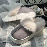 GETADME Nouveaux chaussons d'intérieur moelleux pour femmes et hommes, semelle épaisse, chauds et confortables, pour l'hiver. Fourrure douce et chaude.