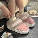 GETADME Nouveaux chaussons d'intérieur moelleux pour femmes et hommes, semelle épaisse, chauds et confortables, pour l'hiver. Fourrure douce et chaude.