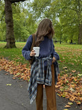GETADME New Women's Chic Blue O-neck Casual Knitted Sweater Simple Fashion Loose Full Sleeved Jumper 2024 Autumn Female Daily Knitwear ﻿