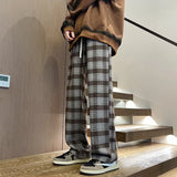 GETADME New Y2K Vintage Plaid Baggy Pants Men's High Street Woolen Straight-leg Trousers Autumn Korean Fashion Hip Hop pantalones hombre