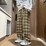 GETADME New Y2K Vintage Plaid Baggy Pants Men's High Street Woolen Straight-leg Trousers Autumn Korean Fashion Hip Hop pantalones hombre