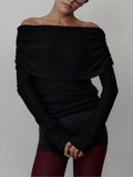 GETADME Off Shoulder Women Gray Sweater Knitwears Top Long Sleeve Pullovers Tops Winter Outerwears Sweaters Clothing Red Black White New