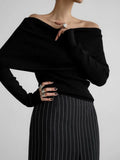 GETADME Off Shoulder Women Gray Sweater Knitwears Top Long Sleeve Pullovers Tops Winter Outerwears Sweaters Clothing Red Black White New