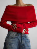 GETADME Off Shoulder Women Gray Sweater Knitwears Top Long Sleeve Pullovers Tops Winter Outerwears Sweaters Clothing Red Black White New