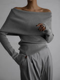 GETADME Off Shoulder Women Gray Sweater Knitwears Top Long Sleeve Pullovers Tops Winter Outerwears Sweaters Clothing Red Black White New