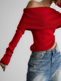 GETADME Off Shoulder Women Gray Sweater Knitwears Top Long Sleeve Pullovers Tops Winter Outerwears Sweaters Clothing Red Black White New