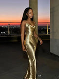 GETADME Oligai Elegant Satin Backless Maxi Dress For Women Gown Summer Spaghetti Strap Sleeveless Party Long Dress Vestido Robe Femmes