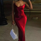 GETADME Oligai Elegant Satin Backless Maxi Dress For Women Gown Summer Spaghetti Strap Sleeveless Party Long Dress Vestido Robe Femmes