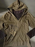 GETADME Onalippa Fashion Original American Retro Design Brown Fake Two-piece Hoodie Vintage Vintage Hooded Loose Fit Slimming Top