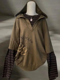 GETADME Onalippa Fashion Original American Retro Design Brown Fake Two-piece Hoodie Vintage Vintage Hooded Loose Fit Slimming Top