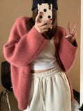 GETADME Orange Sweet Classic O-Neck Fashion Single Breasted Women Cardigan Autumn Korean Chic Knitting Solid Color Loose Female Cardigan