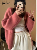 GETADME Orange Sweet Classic O-Neck Fashion Single Breasted Women Cardigan Autumn Korean Chic Knitting Solid Color Loose Female Cardigan