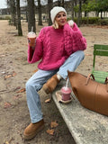 GETADME Oversize Knit Pullover Women Casual Lazy Round Neck Kink Solid Sweater Female 2024 Autumn Winter Loose Sleeves Knitwear Lady
