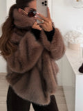 GETADME Oversized Brown Fluffy Faux Fur Coats For Women Winter Autumn Loose Lapel Cardigan Jacket 2025 New High Street Warm Outwear