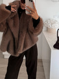 GETADME Oversized Brown Fluffy Faux Fur Coats For Women Winter Autumn Loose Lapel Cardigan Jacket 2025 New High Street Warm Outwear