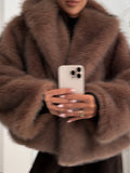 GETADME Oversized Brown Fluffy Faux Fur Coats For Women Winter Autumn Loose Lapel Cardigan Jacket 2025 New High Street Warm Outwear