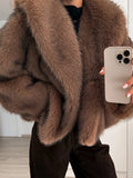GETADME Oversized Brown Fluffy Faux Fur Coats For Women Winter Autumn Loose Lapel Cardigan Jacket 2025 New High Street Warm Outwear