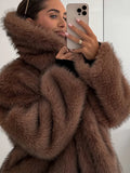 GETADME Oversized Brown Fluffy Faux Fur Coats For Women Winter Autumn Loose Lapel Cardigan Jacket 2025 New High Street Warm Outwear