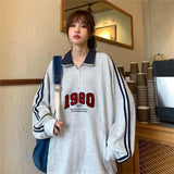 GETADME Oversized Sweatshirts Femme Stand Collar Loose Autumn Zipper Casual Pullovers Coat Women Clothing All-match Trend T-Shirts Tops