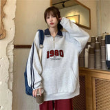 GETADME Oversized Sweatshirts Femme Stand Collar Loose Autumn Zipper Casual Pullovers Coat Women Clothing All-match Trend T-Shirts Tops