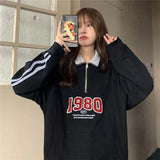 GETADME Oversized Sweatshirts Femme Stand Collar Loose Autumn Zipper Casual Pullovers Coat Women Clothing All-match Trend T-Shirts Tops