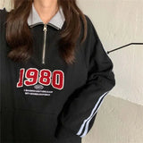 GETADME Oversized Sweatshirts Femme Stand Collar Loose Autumn Zipper Casual Pullovers Coat Women Clothing All-match Trend T-Shirts Tops