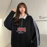 GETADME Oversized Sweatshirts Femme Stand Collar Loose Autumn Zipper Casual Pullovers Coat Women Clothing All-match Trend T-Shirts Tops