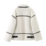 GETADME PB&ZA 2024 Autumn New Women's Wear European and American Style Casual Fur One Piece Lamb Wool Contrast Color Plush Warm Jacket C