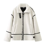 GETADME PB&ZA 2024 Autumn New Women's Wear European and American Style Casual Fur One Piece Lamb Wool Contrast Color Plush Warm Jacket C