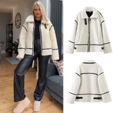 GETADME PB&ZA 2024 Autumn New Women's Wear European and American Style Casual Fur One Piece Lamb Wool Contrast Color Plush Warm Jacket C