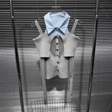 GETADME PREPOMP 2025 Winter New Arrival Necktie Shoulder Hollow Out Long Sleeve Shirt Patchwork Knitted Pullover Sweater GS758
