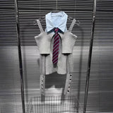 GETADME PREPOMP 2025 Winter New Arrival Necktie Shoulder Hollow Out Long Sleeve Shirt Patchwork Knitted Pullover Sweater GS758