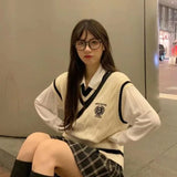 GETADME PTKPCC New Spring and Autumn Knitted Vest Women's Sweater Korean Edition British Academy Style Sang Wear Versatile Top