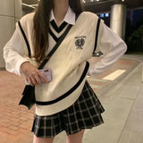 GETADME PTKPCC New Spring and Autumn Knitted Vest Women's Sweater Korean Edition British Academy Style Sang Wear Versatile Top
