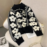 GETADME Pearl Beading Floral Knitted Women Sweater Tops 2024Autumn Winter Vintage Elegant Ladies Pullover Long Sleeve Fashion Jumpers