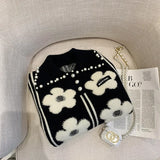 GETADME Pearl Beading Floral Knitted Women Sweater Tops 2024Autumn Winter Vintage Elegant Ladies Pullover Long Sleeve Fashion Jumpers