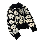 GETADME Pearl Beading Floral Knitted Women Sweater Tops 2024Autumn Winter Vintage Elegant Ladies Pullover Long Sleeve Fashion Jumpers