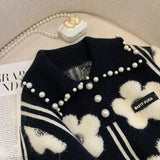 GETADME Pearl Beading Floral Knitted Women Sweater Tops 2024Autumn Winter Vintage Elegant Ladies Pullover Long Sleeve Fashion Jumpers