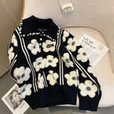 GETADME Pearl Beading Floral Knitted Women Sweater Tops 2024Autumn Winter Vintage Elegant Ladies Pullover Long Sleeve Fashion Jumpers